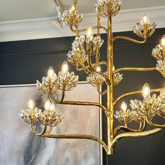Luxe gouden kroonluchter met takken en bloemen voor woonkamer/trap/slaapkamer
