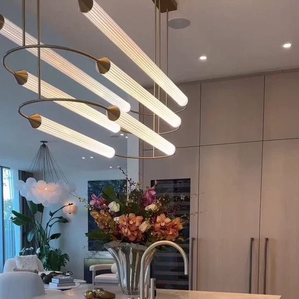 ثريا LED أفقية كبيرة الحجم من Rylight مكونة من 1/3 طبقات من النحاس الأصفر
