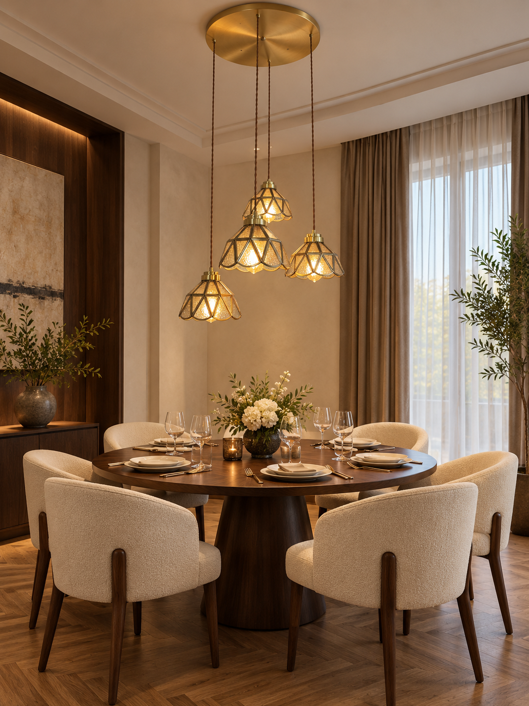 French Petal Amber Glass Cluster Chandelier