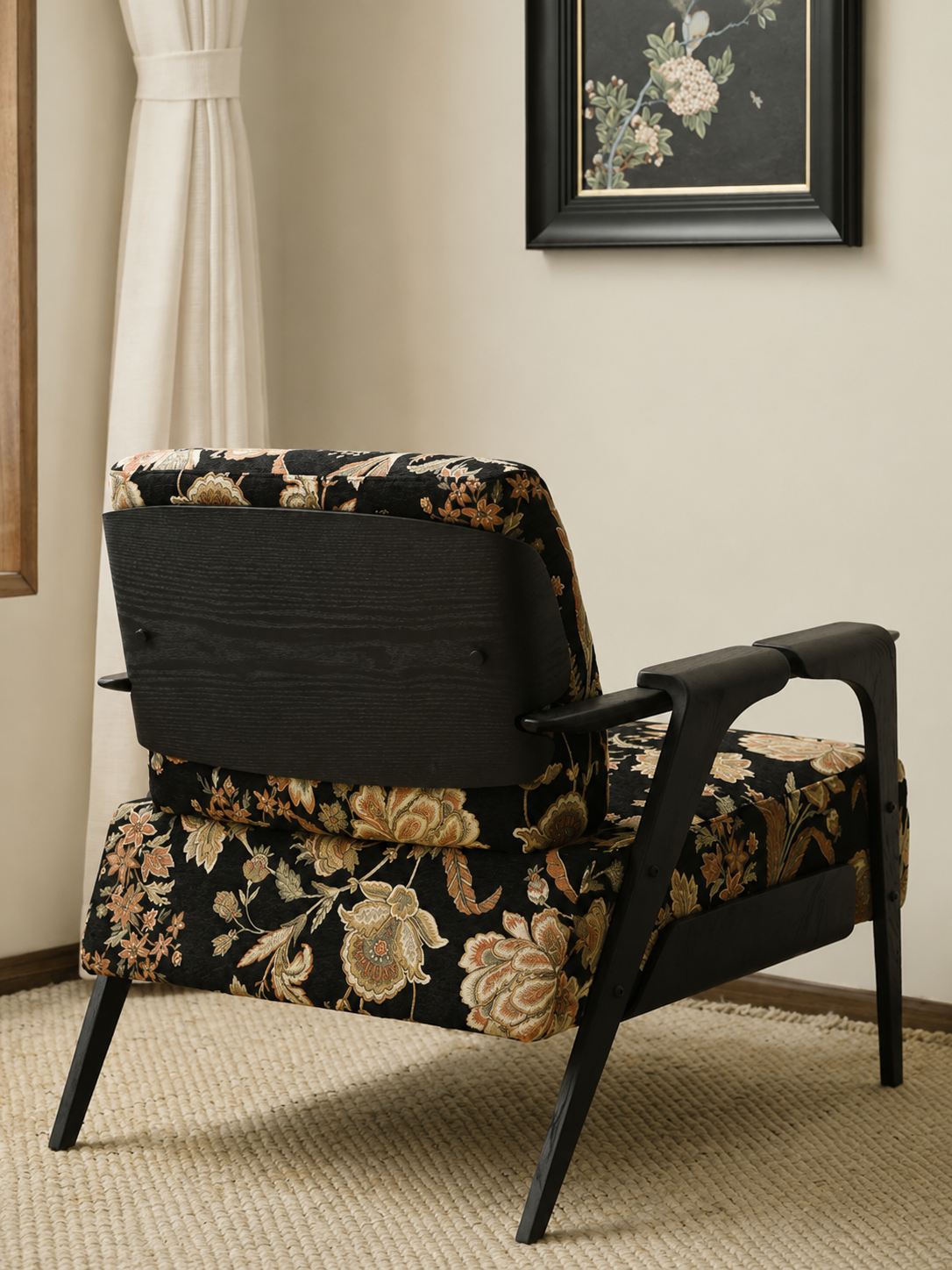 Botanical Tapestry Wood Frame Accent Chair