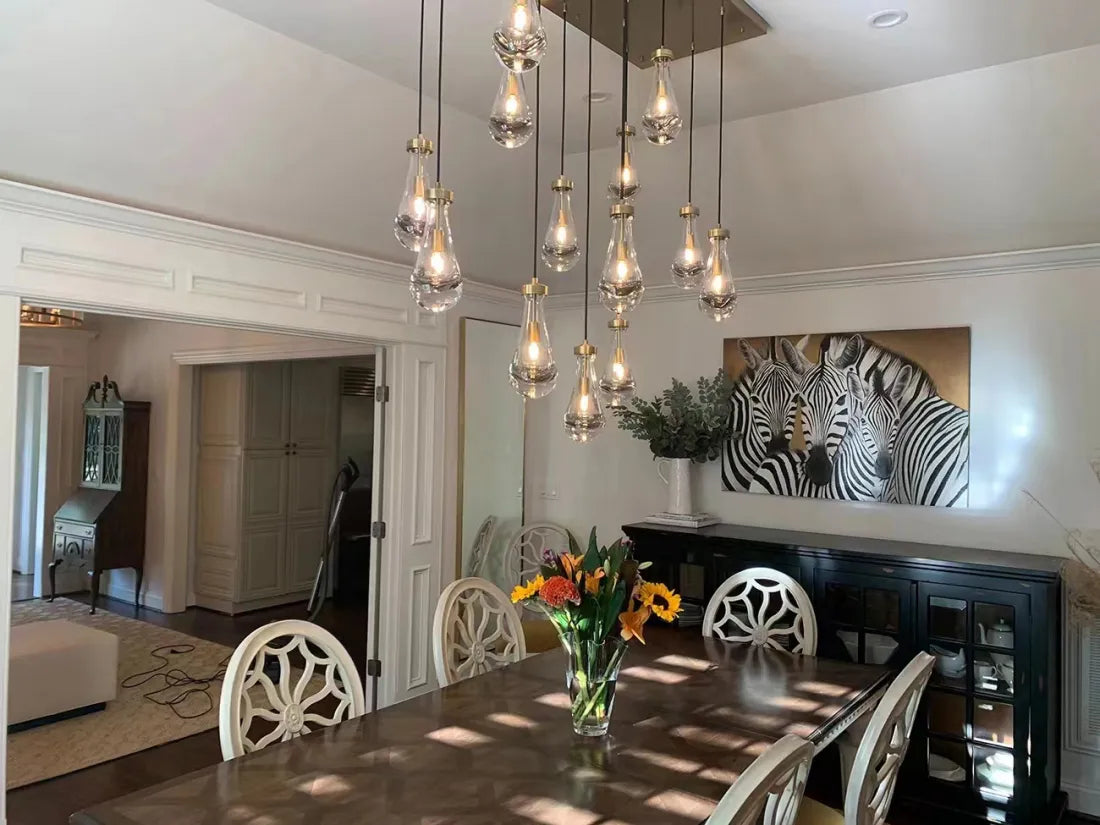 Modern Raindrop Crystal Chandelier with Rectangular Canopy