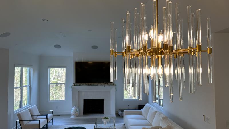 Rylight 8-lichts glazen staafkroonluchter