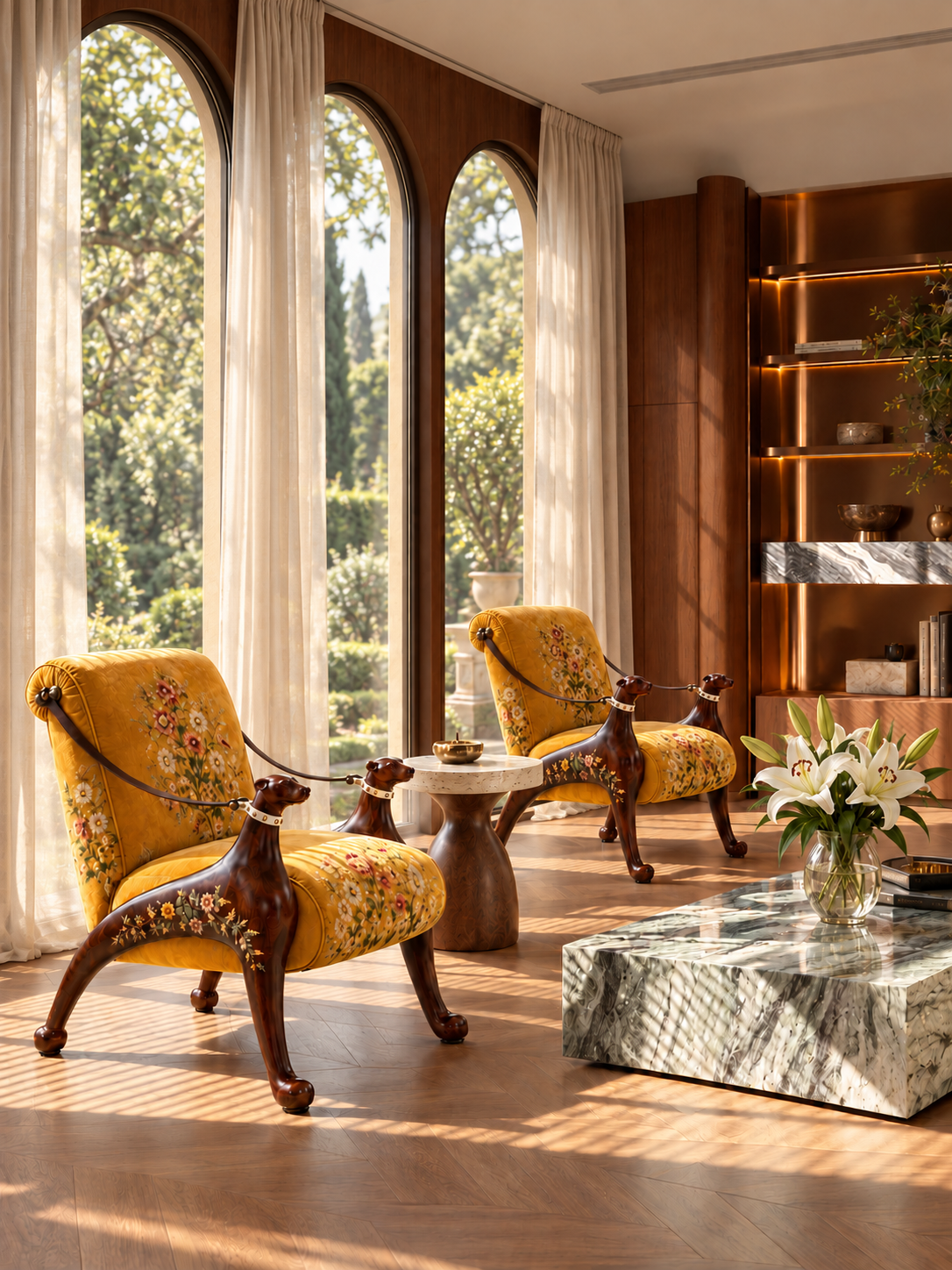 Floral Hound Sculptural Velvet Armchair