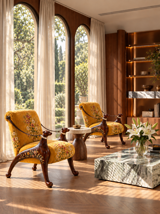 Floral Hound Sculptural Velvet Armchair