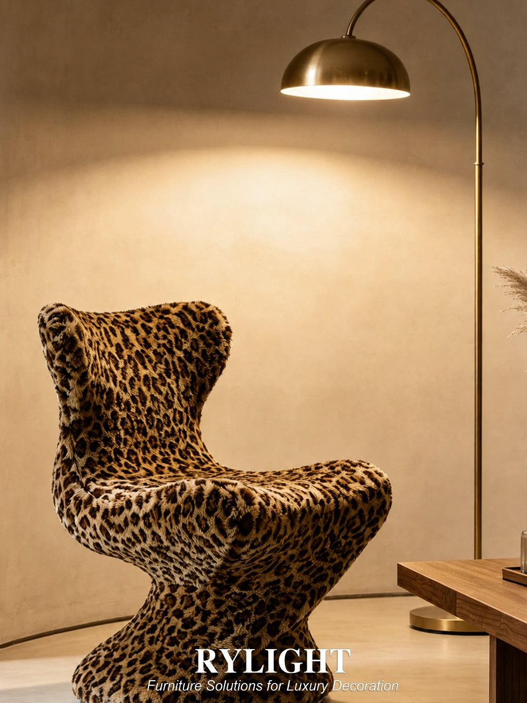 360° Swivel Vintage Leopard Print Faux Mink Fur Single Accent Chair