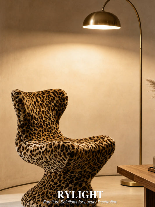 360° Swivel Vintage Leopard Print Faux Mink Fur Single Accent Chair