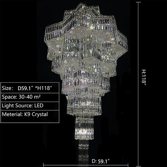 Rylight Multi-Tier Extra Large Plaza Hexagram Crystal Chandelier