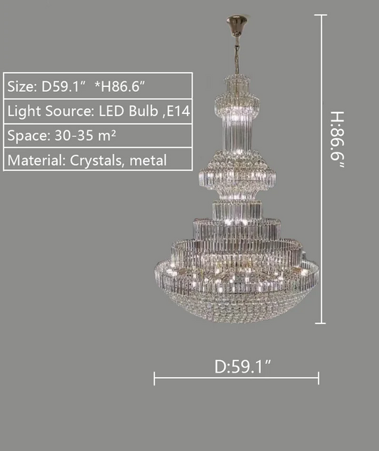 ثريا Rylight 3-Tier كبيرة جدًا على شكل قرع كريستال قابلة للتعتيم