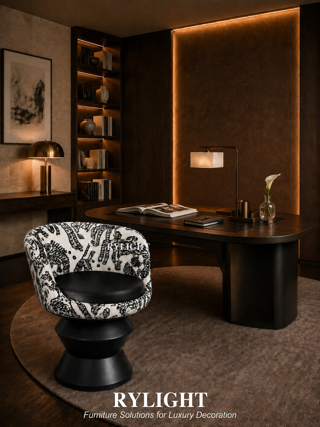 Tiger Mountain Velvet Swivel Accent Chair with Sculptural Pedestal Base