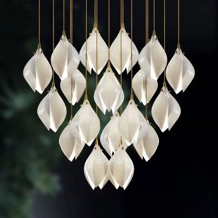 Rylight 3/9/18/32/36/70-Licht Nordic Magnolia Bloem Keramiek Hanger Lange Kroonluchter
