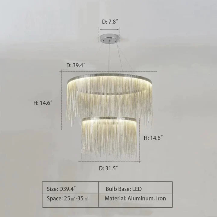 Rylight 1/2-laags ronde aluminium kroonluchter met kwastjes in verchroomde afwerking