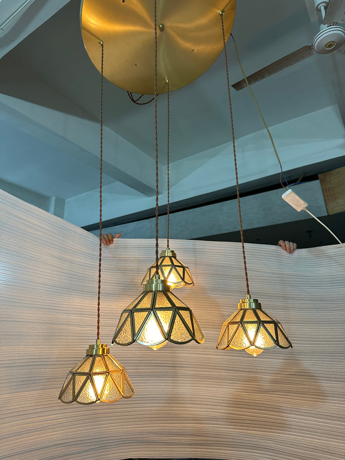 French Petal Amber Glass Cluster Chandelier
