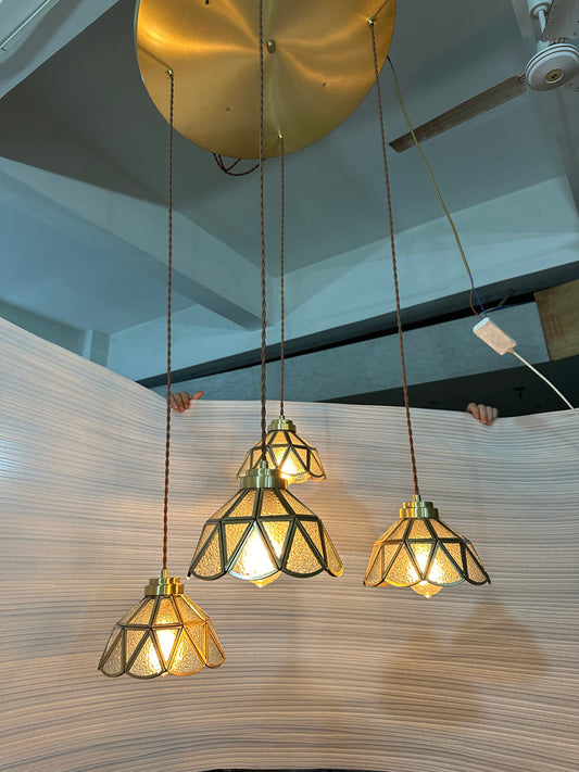 French Petal Amber Glass Cluster Chandelier