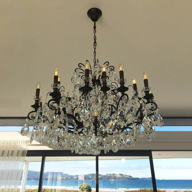 Rylight 12/18-Light Candle Crystal Chandelier in Black Finish