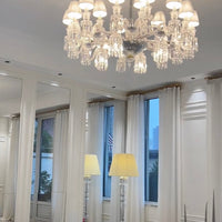 Elegant Crystal Chandelier Ceiling Light for Living Room Dining Room Fabric Lampshade