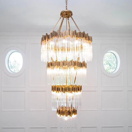 Rylight 1/2/3/4-Tier Round Crystal Chandelier Creative Waterfall Chandelier
