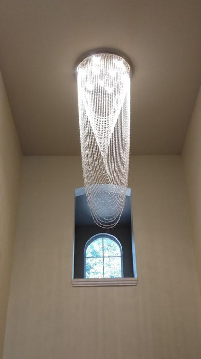 Rylight Flush Mount Waterfall Beaded Curtain Crystal Chandelier