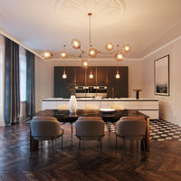 Rylight 5/7/8/9-lichte Spoetnik rokerige grijze/amberkleurige glazen kroonluchter