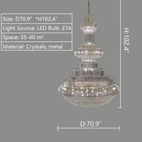 Rylight 3-Tier Extra Large Crystal Gourd-Shaped Dimmable Chandelier