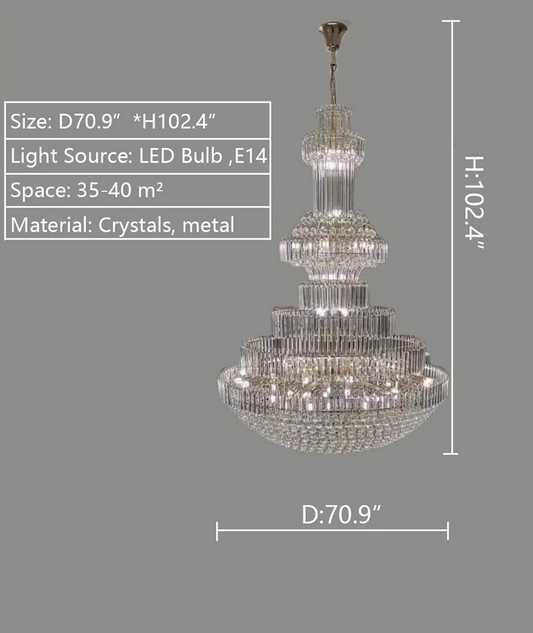 ثريا Rylight 3-Tier كبيرة جدًا على شكل قرع كريستال قابلة للتعتيم