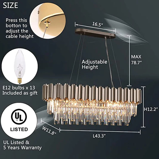 Rylight Light Luxe Grote Ronde/Ovale Meerlaagse Kristallen Kroonluchter
