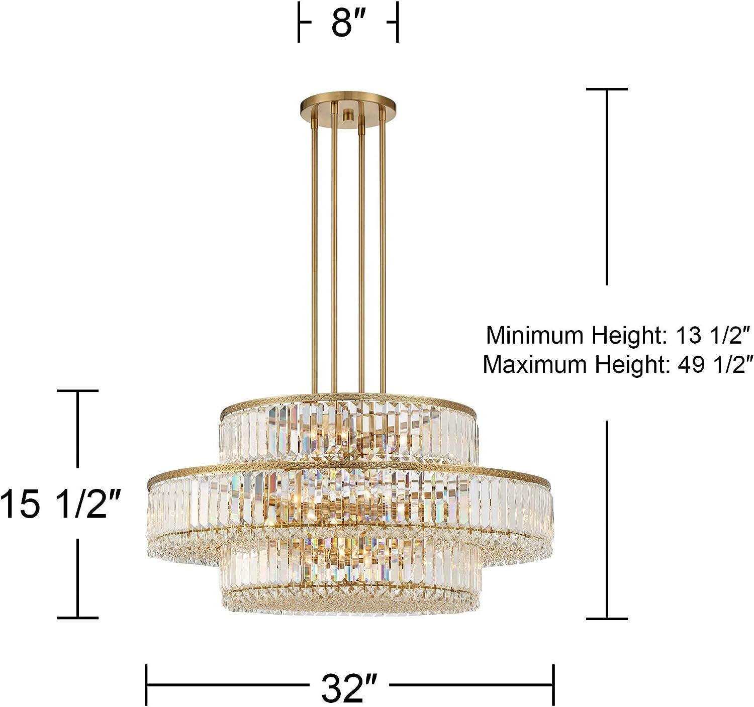 Rylight 3-Tier Luxury Style Crystal Chandelier in Soft Gold Finish Color