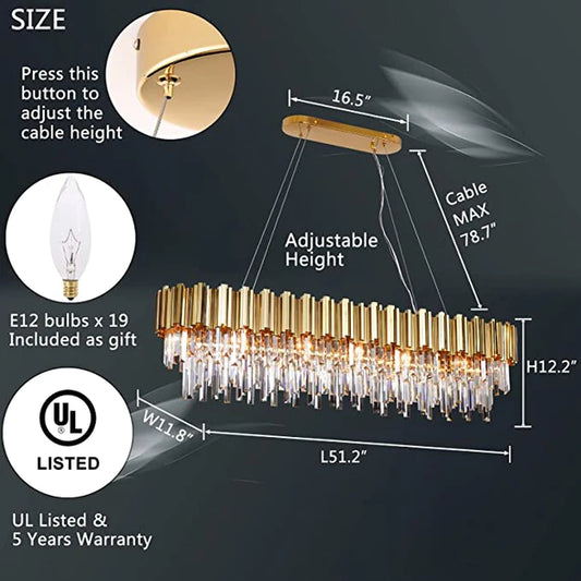 Rylight Light Luxe Grote Ronde/Ovale Meerlaagse Kristallen Kroonluchter