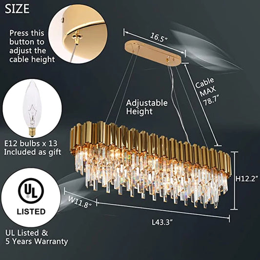 Rylight Light Luxe Grote Ronde/Ovale Meerlaagse Kristallen Kroonluchter