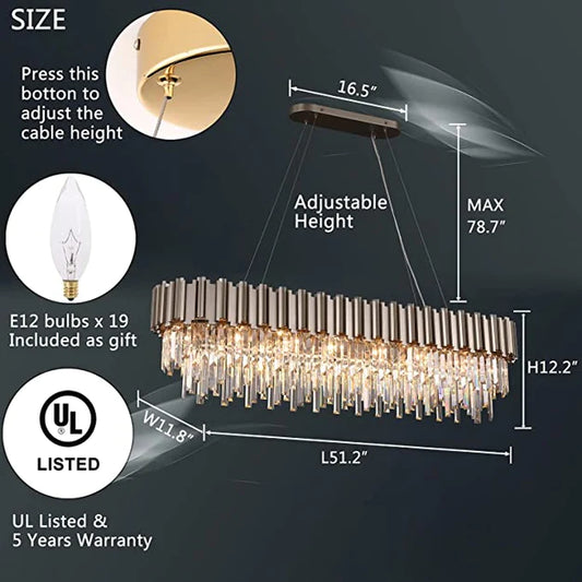 Rylight Light Luxe Grote Ronde/Ovale Meerlaagse Kristallen Kroonluchter