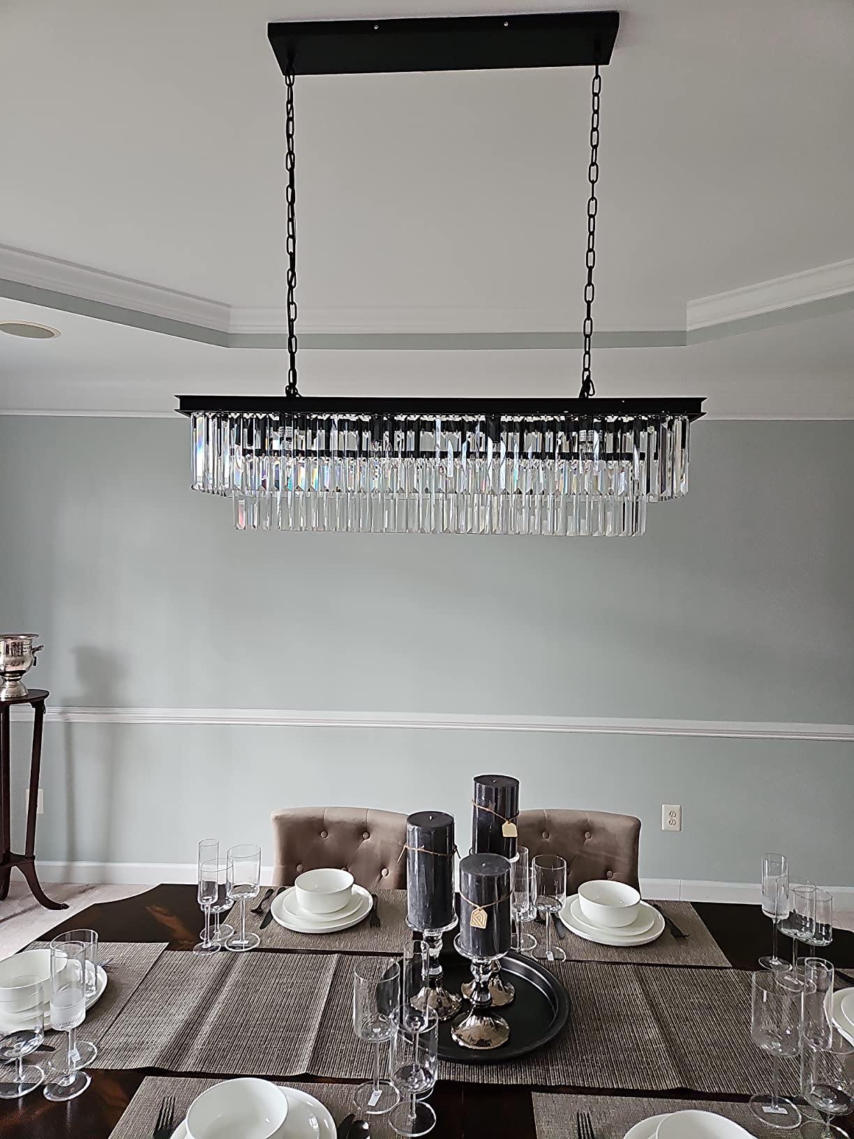 Rylight 4/5/7-laags ronde/rechthoekige kristallen dimbare kroonluchter in goud/zwarte afwerking