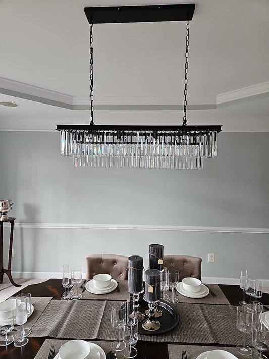 Rylight 4/5/7-laags ronde/rechthoekige kristallen dimbare kroonluchter in goud/zwarte afwerking