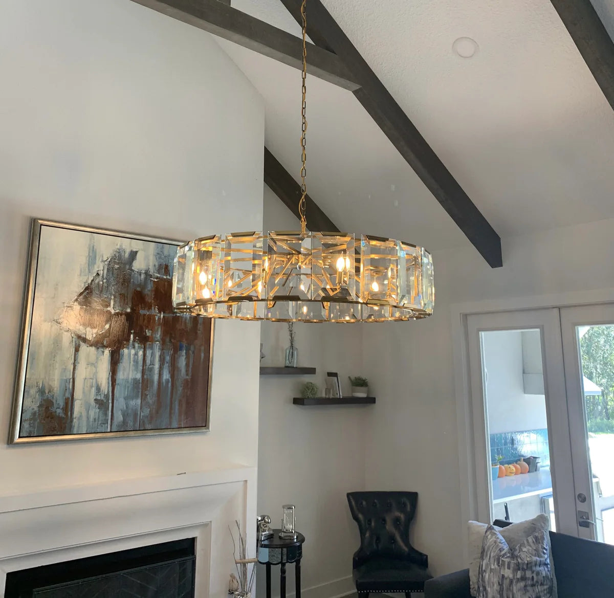 Rylight 4/7/10/14-Light Round Crystal Chandelier in Brass/Black Finish