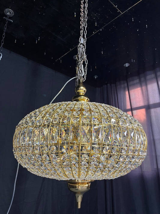Rylight 3-Light French Empire Bead Crystal Chandelier in Antique Brass Finish