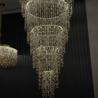 ثريا كريستالية دائرية حديثة بخمس طبقات، مناسبة للفيلا/السلالم/البهو/غرفة المعيشة 