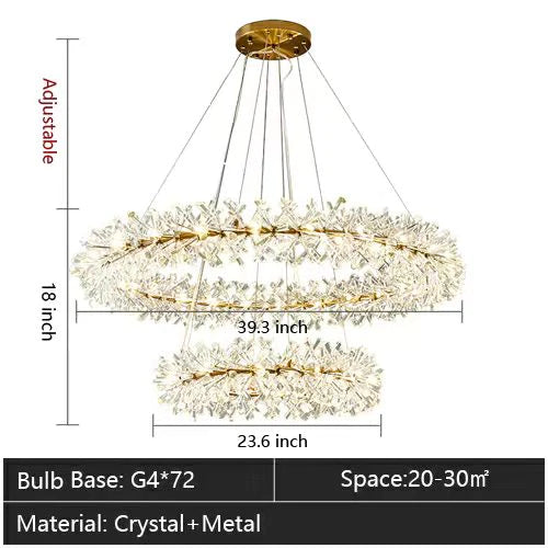 Rylight 1/2-Ring Round/Linear Frozen Ice Crystal Chandelier