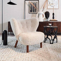 Classic Cozy White Fleece Plush Accent Lounge Chair with Ottoman