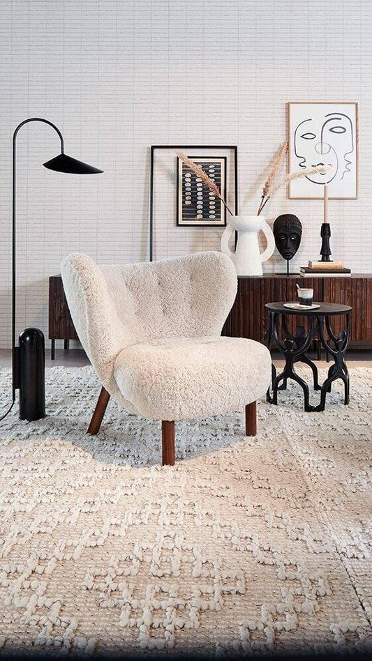 Classic Cozy White Fleece Plush Accent Lounge Chair with Ottoman