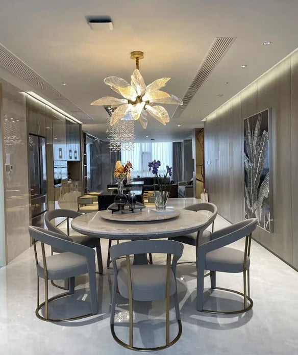 Rylight Flush Mount/Round/Linear Bionic Resin Leaves Chandelier