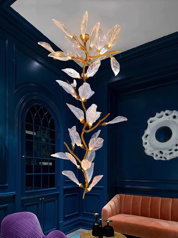 Rylight Flush Mount/Round/Linear Bionic Resin Leaves Chandelier