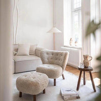 Classic Cozy White Fleece Plush Accent Lounge Chair with Ottoman