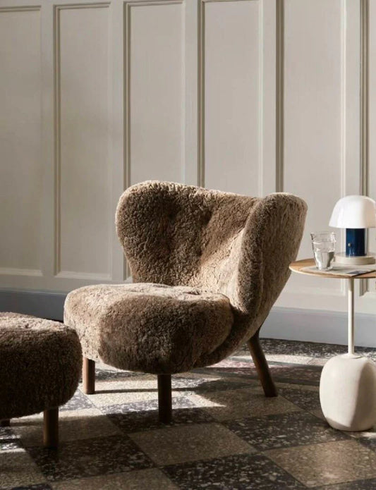 Classic Cozy White Fleece Plush Accent Lounge Chair with Ottoman