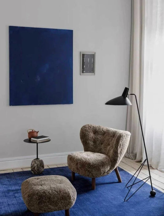 Classic Cozy White Fleece Plush Accent Lounge Chair with Ottoman