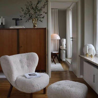 Classic Cozy White Fleece Plush Accent Lounge Chair with Ottoman