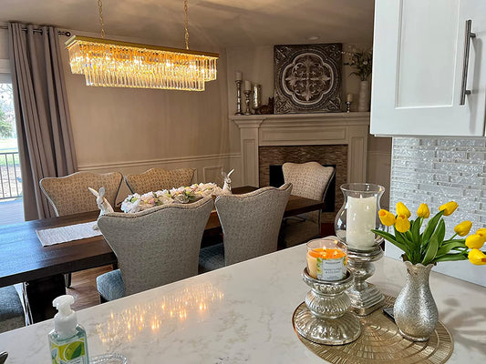 Rylight 4/5/7-laags ronde/rechthoekige kristallen dimbare kroonluchter in goud/zwarte afwerking