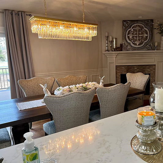 Rylight 4/5/7-laags ronde/rechthoekige kristallen dimbare kroonluchter in goud/zwarte afwerking