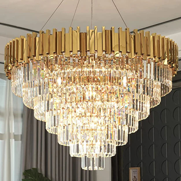 Rylight Light Luxury Large Round/Oval Multi-tiered Crystal Chandelier