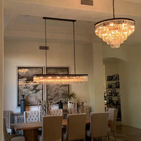 Rylight 4/5/7-laags ronde/rechthoekige kristallen dimbare kroonluchter in goud/zwarte afwerking