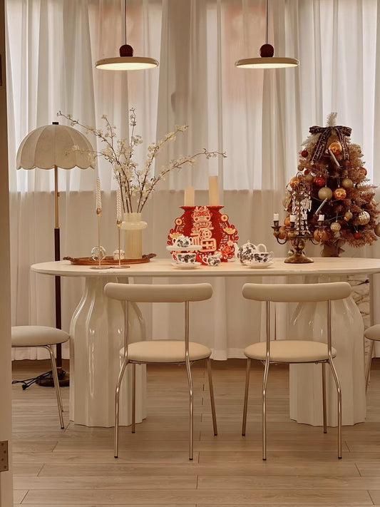 Rylight Franse crèmekleurige ovale/ronde schelpvormige eettafel 