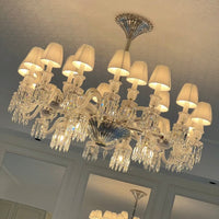Elegant Crystal Chandelier Ceiling Light for Living Room Dining Room Fabric Lampshade