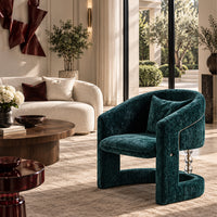 French Luxury Teal Chenille Accent Lounge Chair